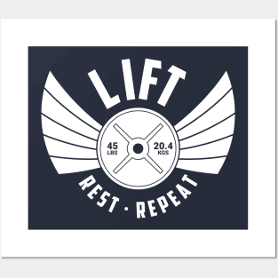 Lift Rest Repeat Winged Weight Plate Posters and Art